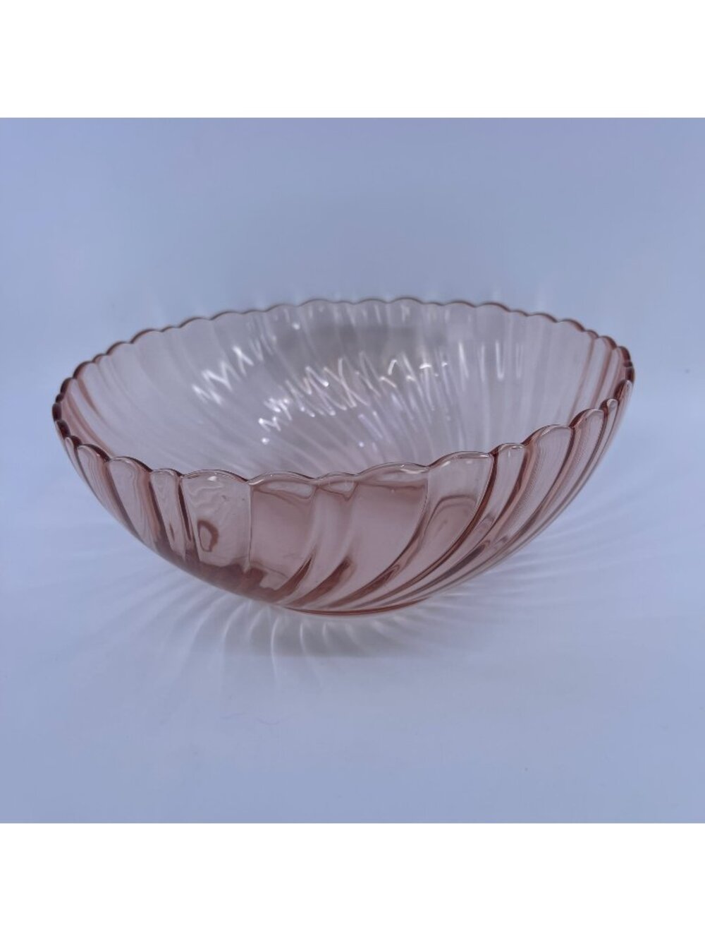 vintage arcoroc rosaline pink swirl glass serving bowl with scalloped edge franc